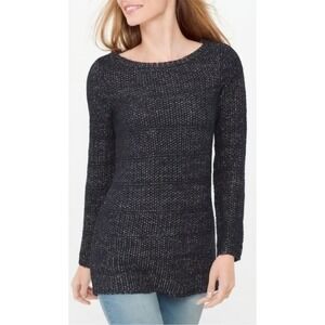 White House Black Market Sparkle Knit Sweater‎ Top Long Sleeve Black Metallic L